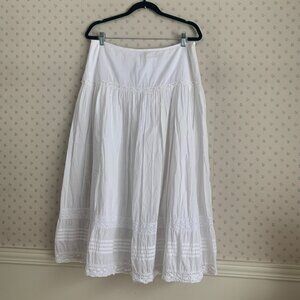Vintage Prairie White Cotton Lace Embroidery detailing Maxi Skirt Size L
